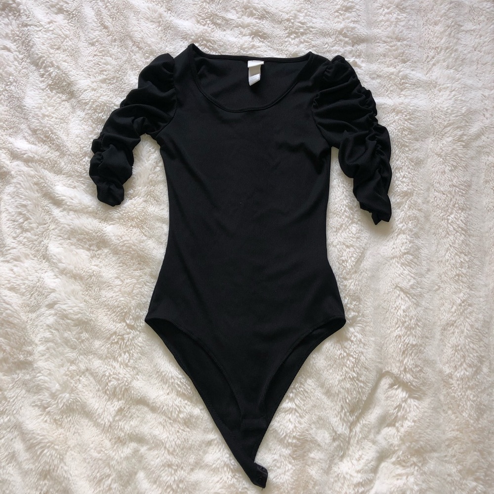 Black professional bodysuit with Ruched shoulders